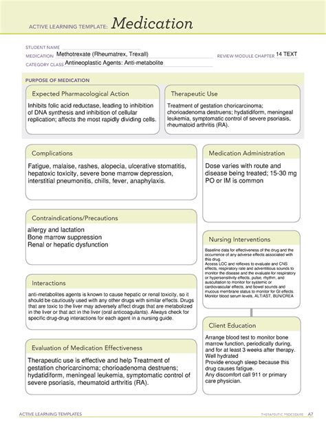 Methotrexate Medication Template